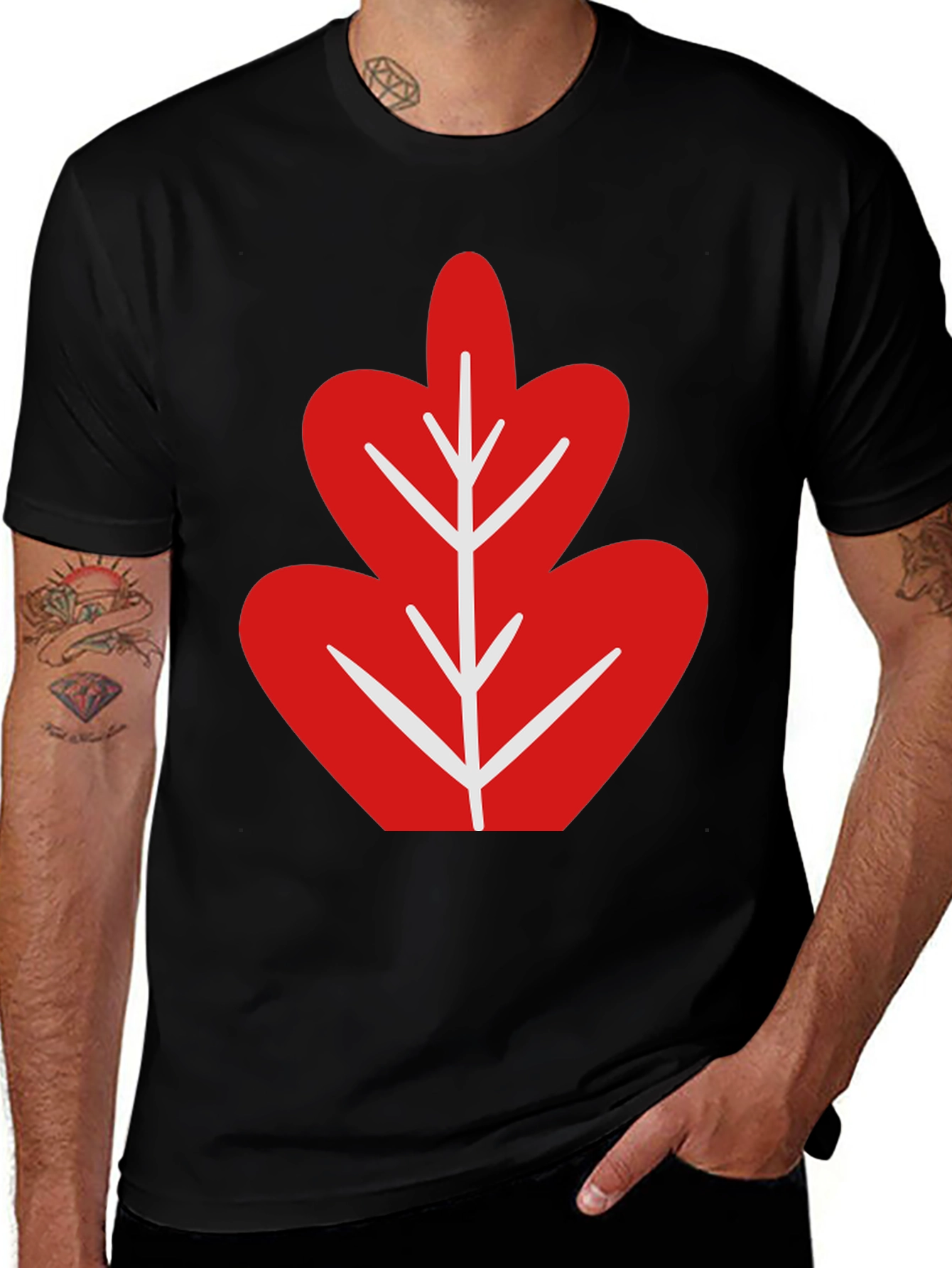 Variant 28 of Modern Leaf Graphic Black T-Shirt