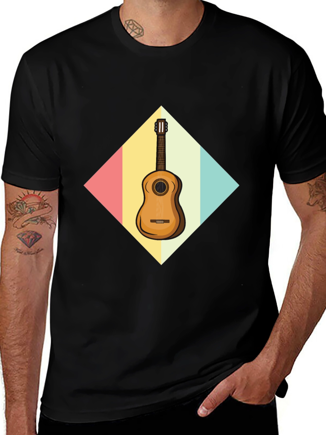 Variant 6 of Retro Guitar Graphic T-Shirt - Black