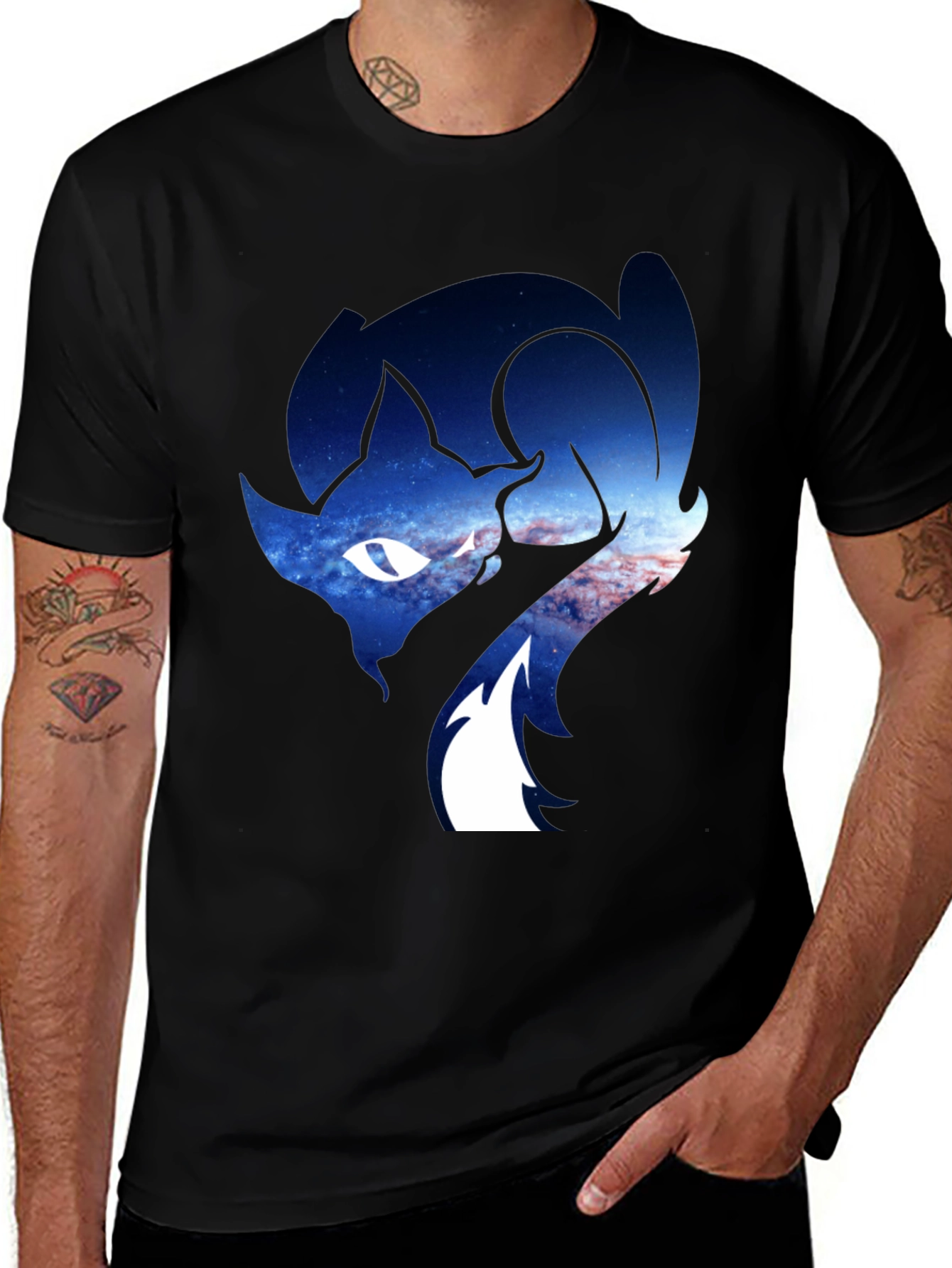 Variant 21 of Galaxy Cat Graphic Tee - Stylish Men's Black T-Shirt
