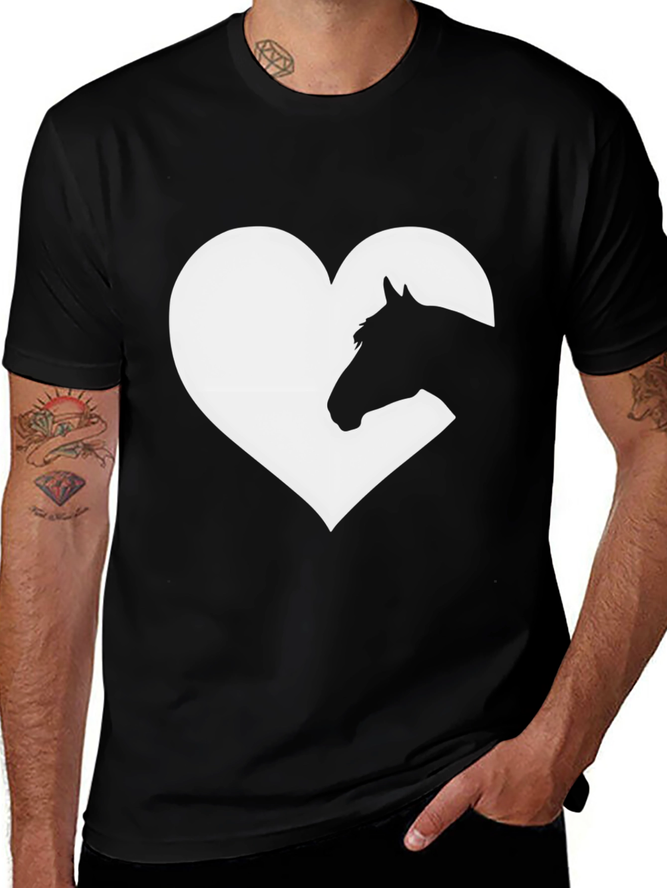 Variant 24 of Heart Horse Graphic Tee - Black Unisex T-Shirt
