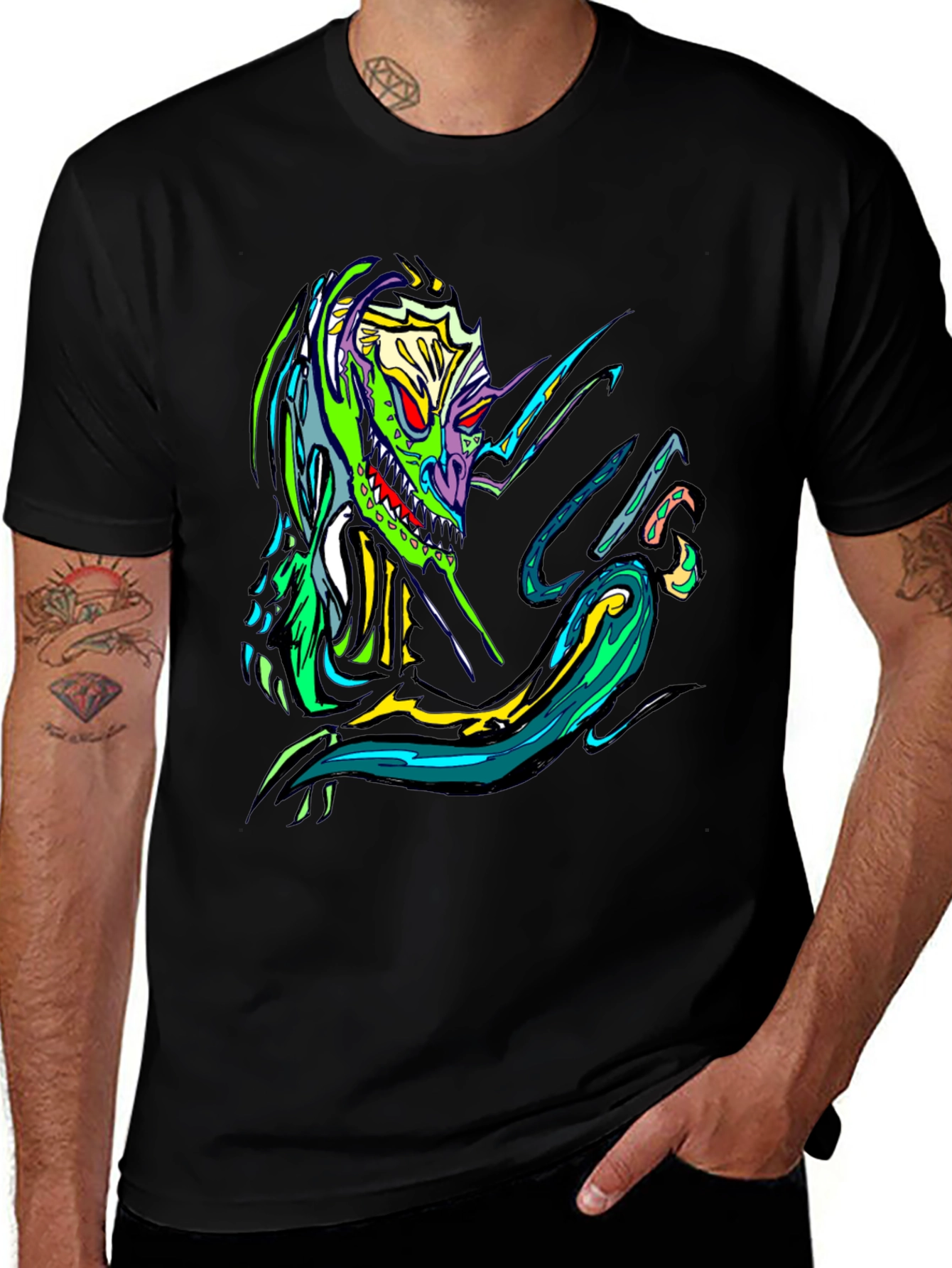 Variant 7 of Men's Graphic Tee - Monster Design Black T-Shirt