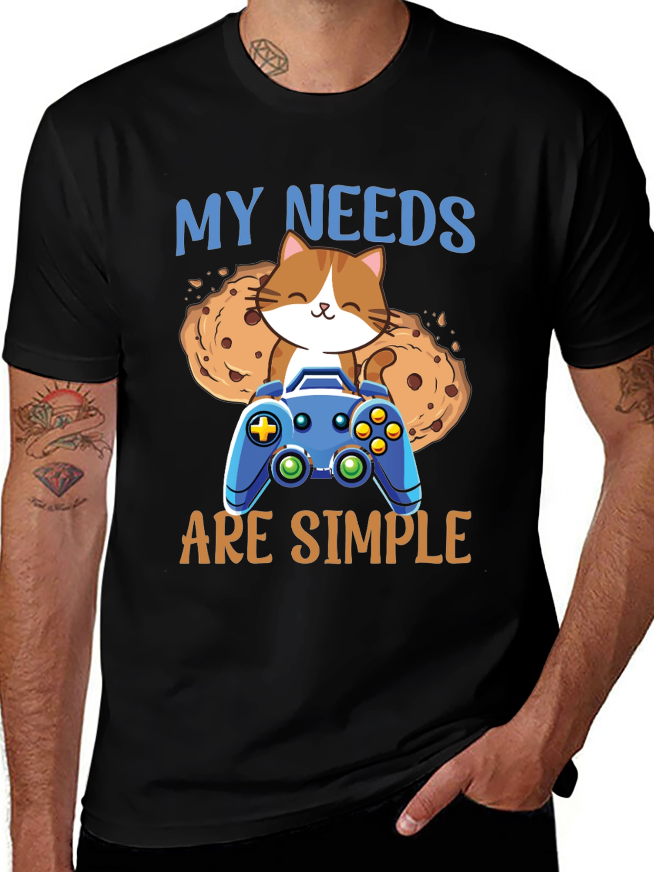 Gaming Cat Needs Simple Black T-Shirt