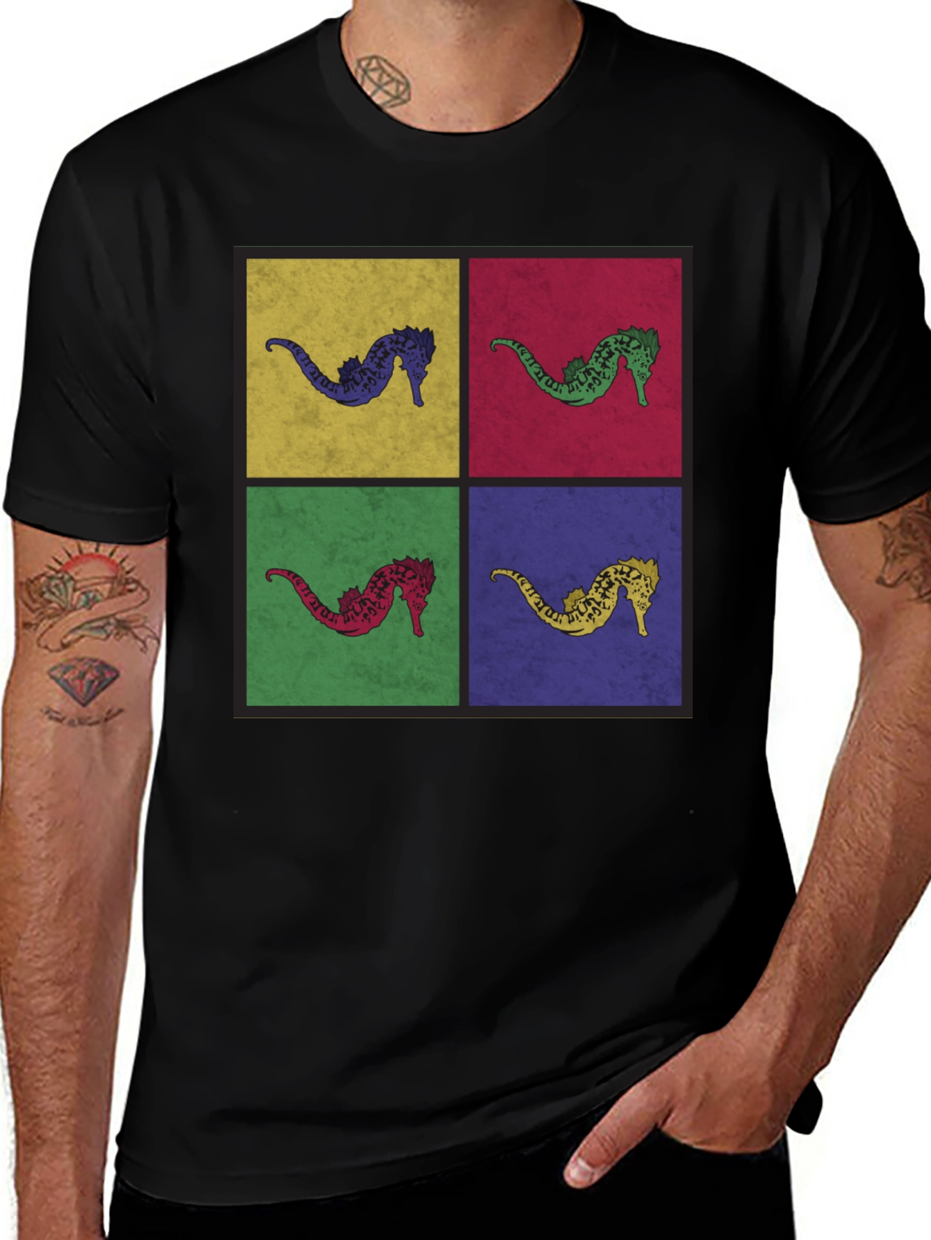Variant 3 of Pop Art Seahorse Graphic T-Shirt - Black