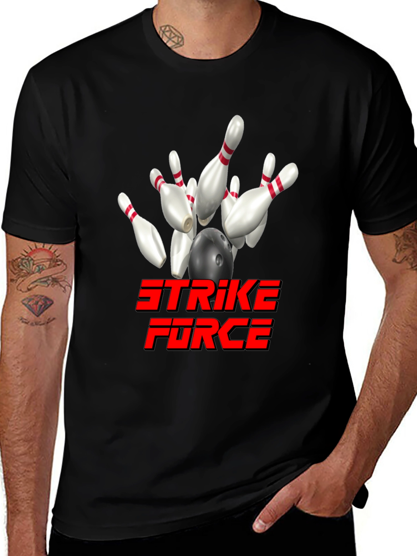 Variant 22 of Strike Force Bowling T-Shirt - Black Cotton Blend