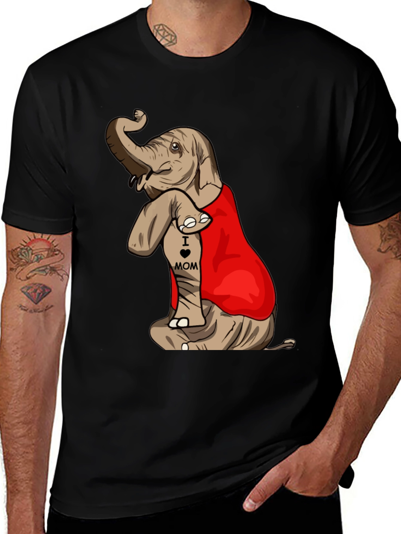 Variant 26 of Elephant I Love Mom Tattoo Men's T-Shirt