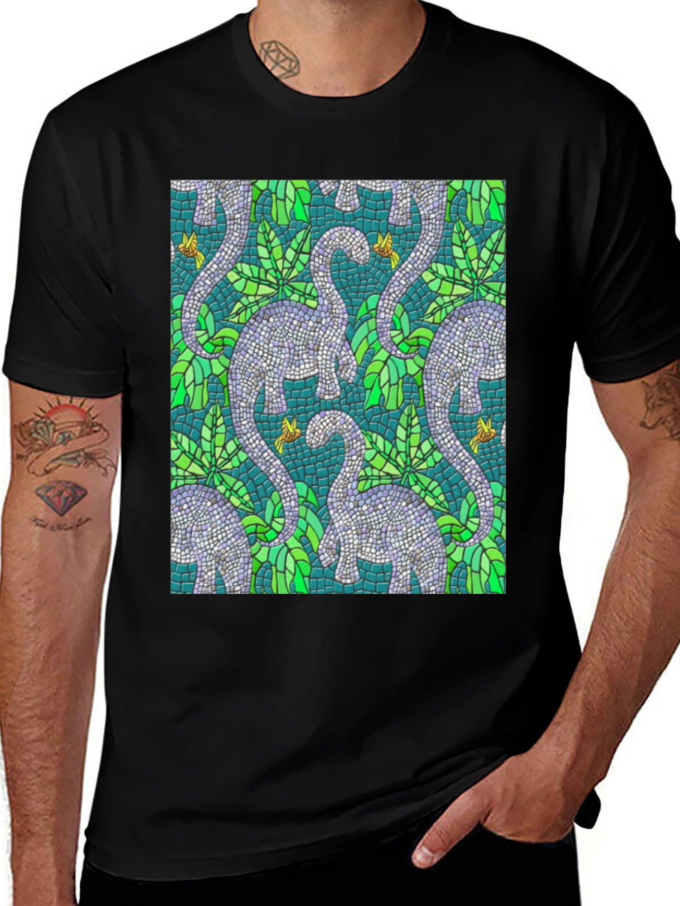 Variant 4 of Dino Mosaic T-Shirt - Unique Reptile Pattern Tee