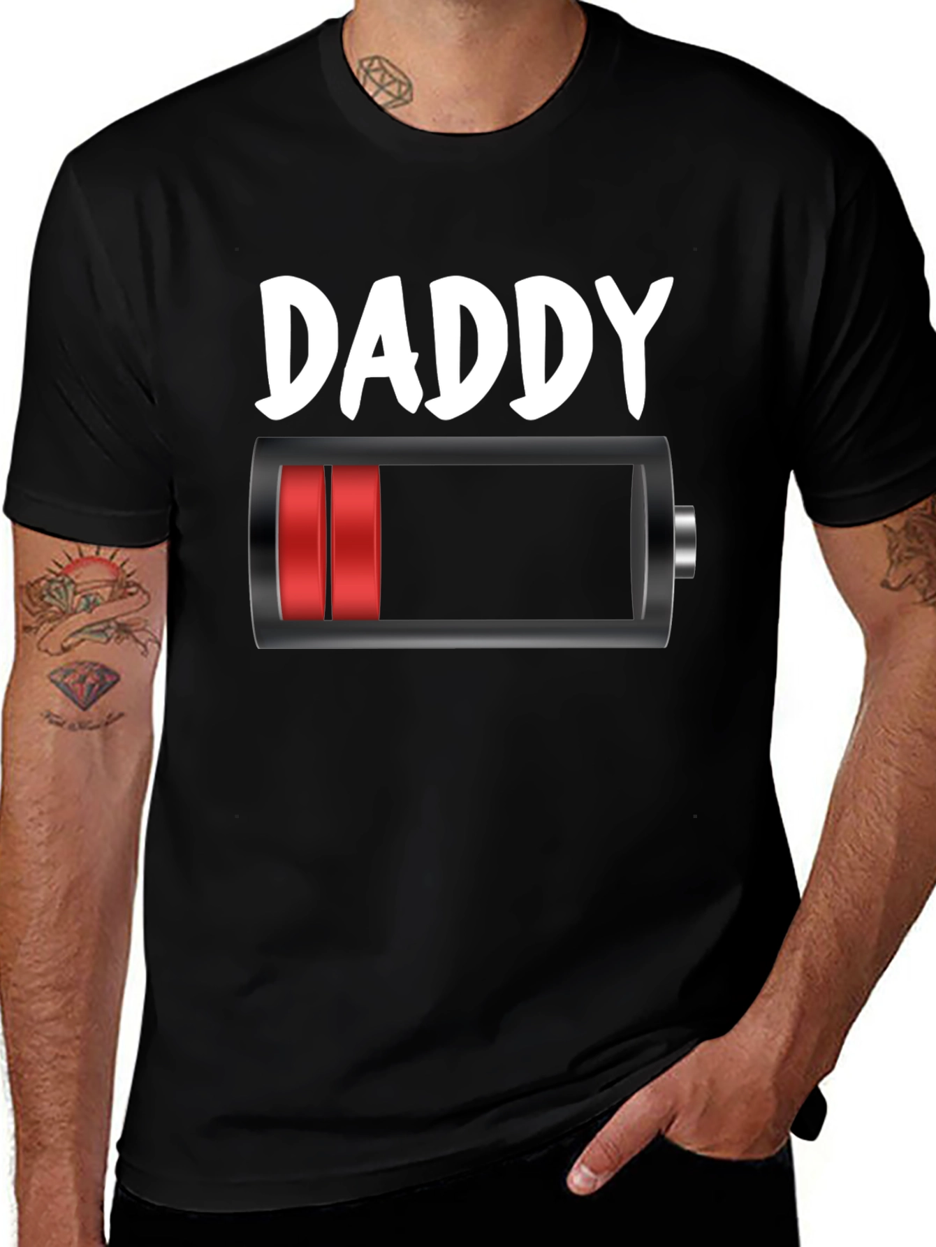 Variant 5 of Daddy Low Battery Graphic T-Shirt - Funny Father's Day Tee