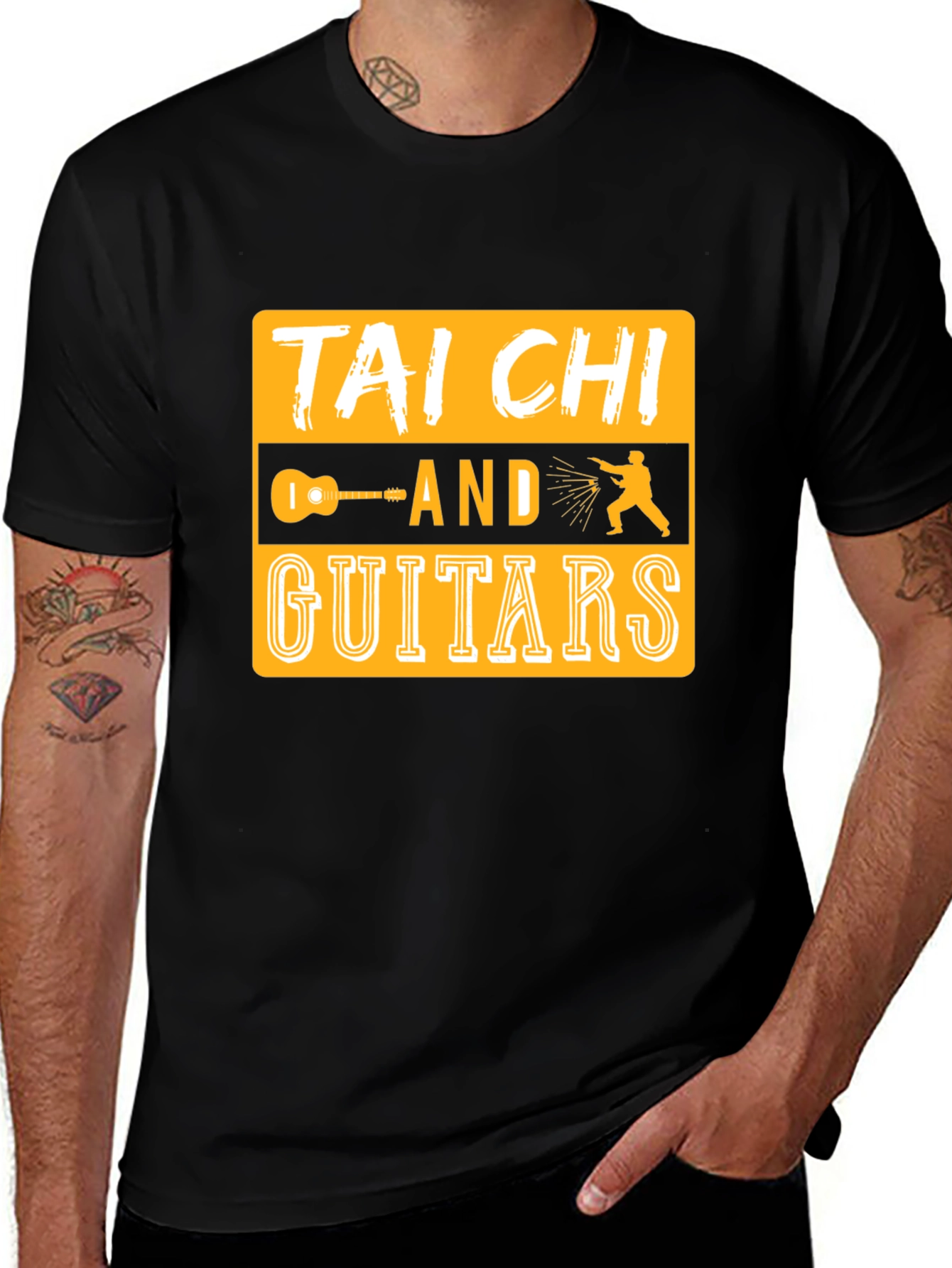 Variant 19 of Tai Chi & Guitars Graphic T-Shirt - Black