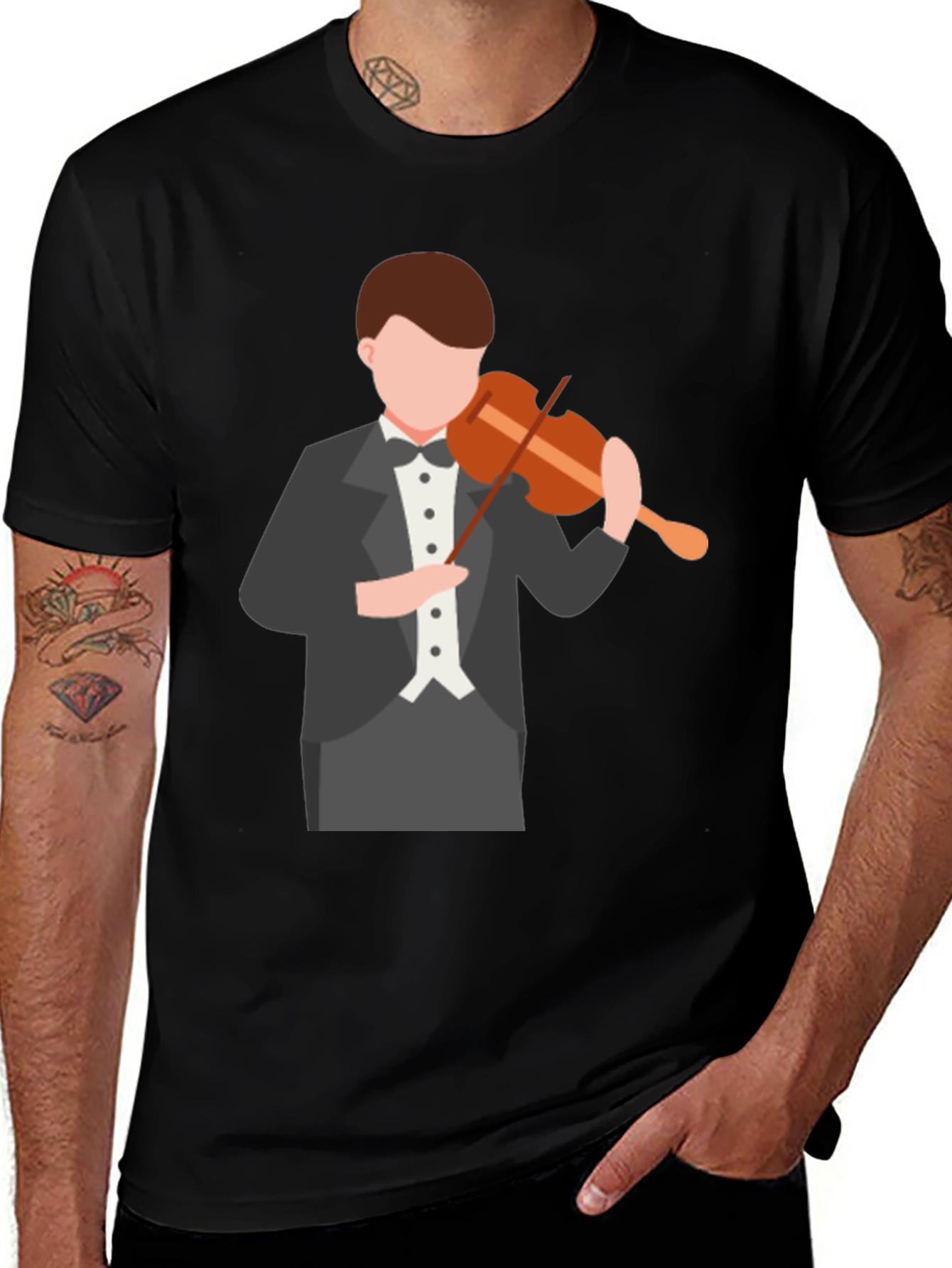 Variant 28 of Violinist Graphic Tee - Black Cotton Comfort