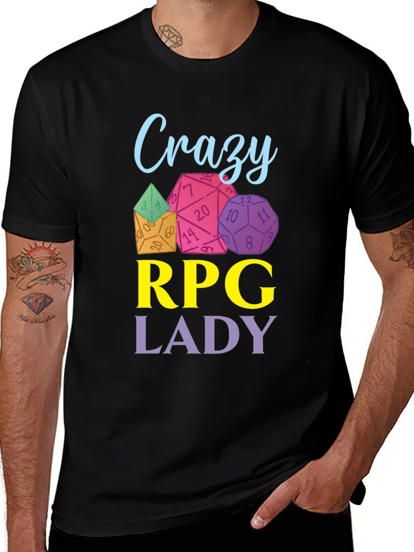 Crazy RPG Lady Dice T-Shirt - Black
