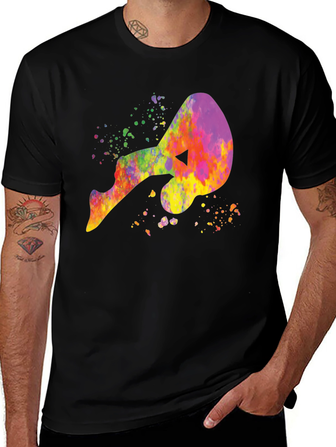 Variant 23 of Colorful Yoga Pose Graphic Tee - Men's Black T-Shirt
