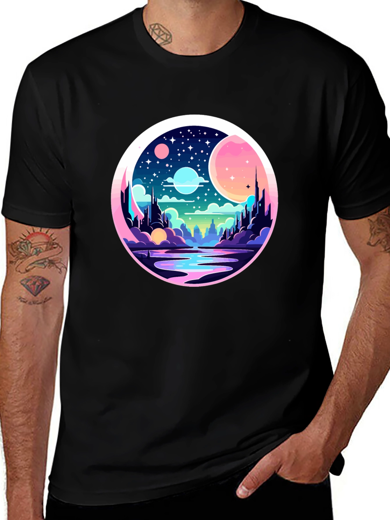 Variant 16 of Cosmic City T-Shirt: Dreamy Graphic Tee