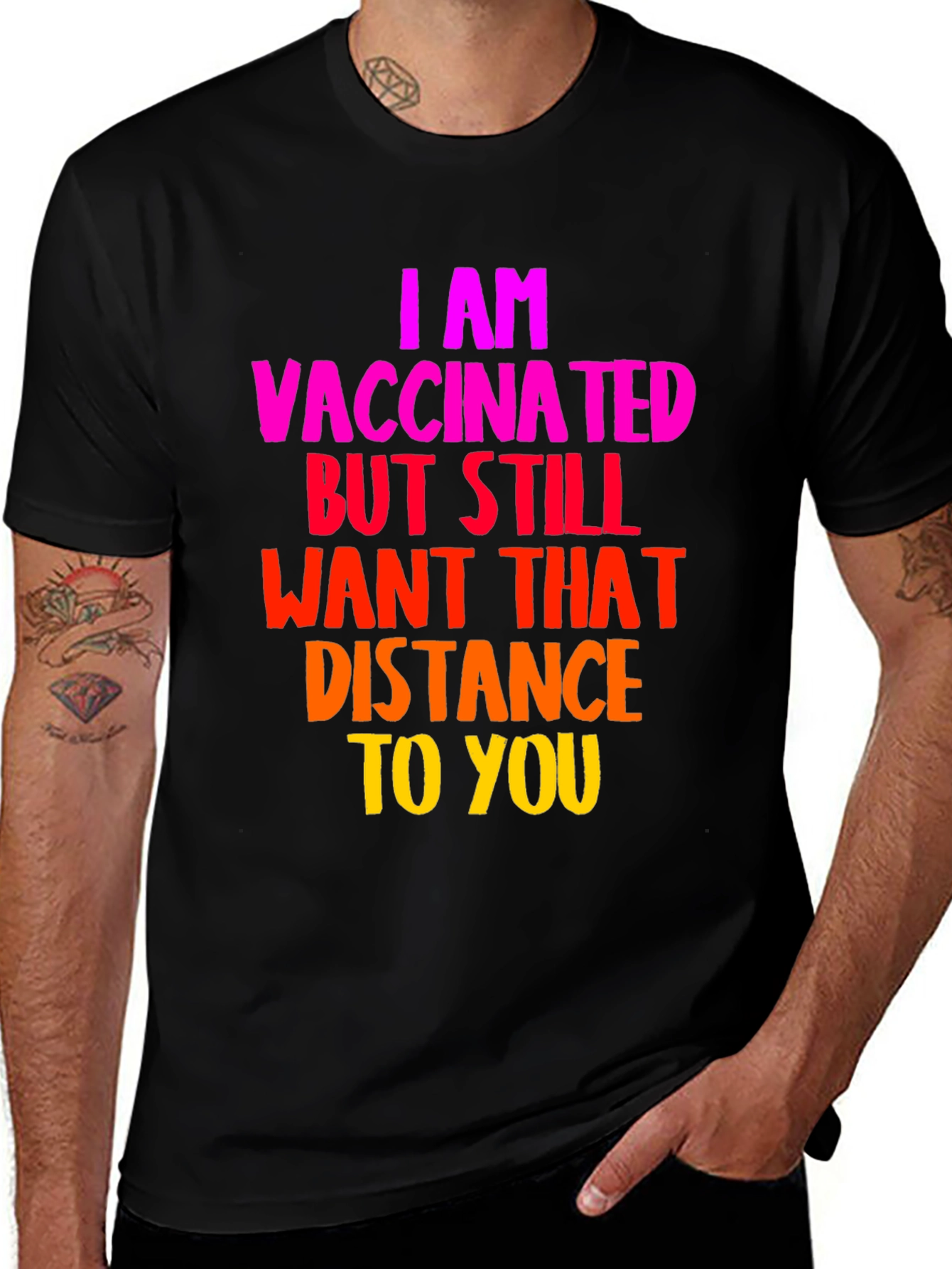 Variant 27 of Vaccinated Distance T-Shirt - Funny Social Distancing Tee