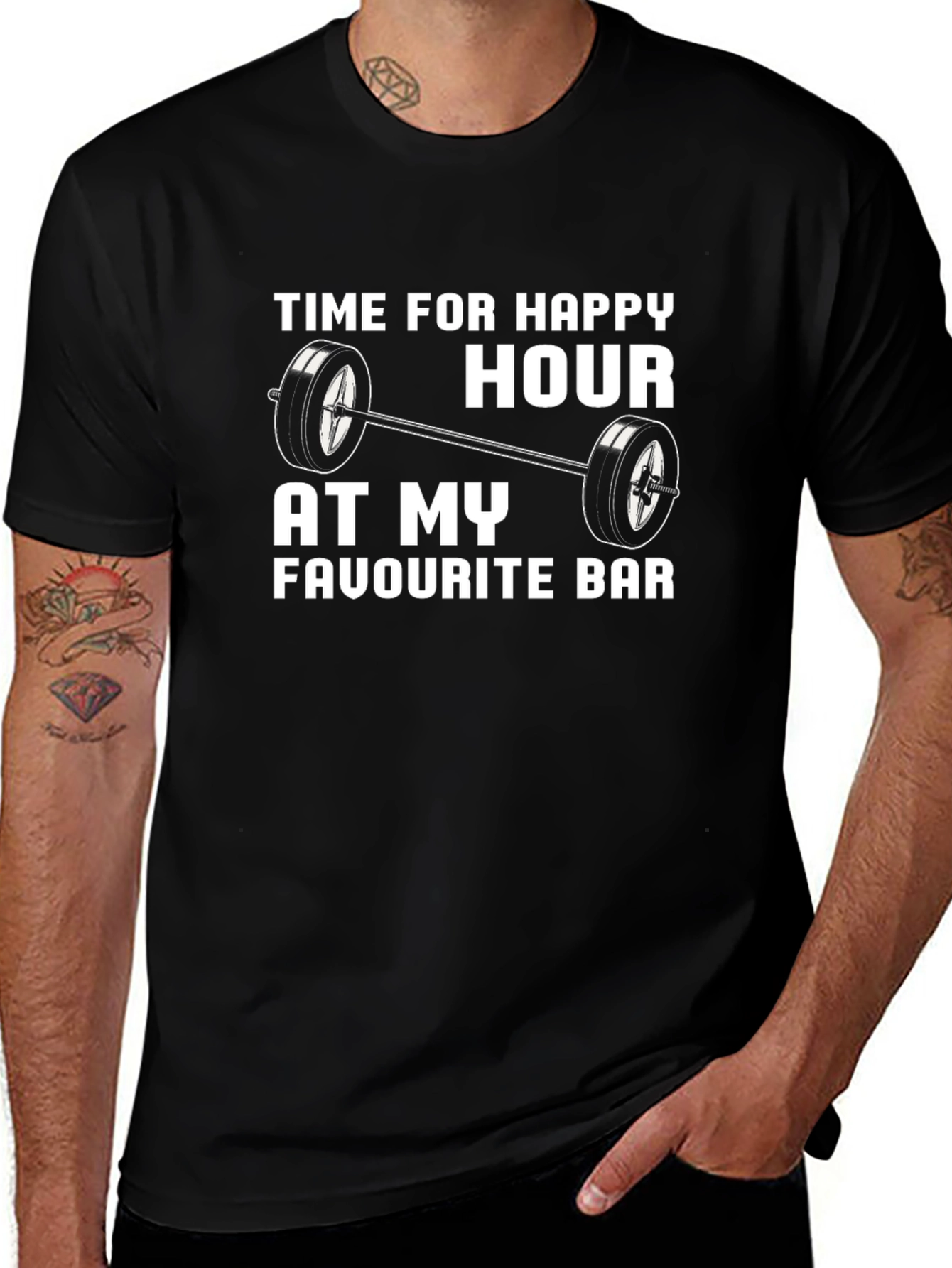 Variant 2 of Happy Hour Barbell Men's Black T-Shirt