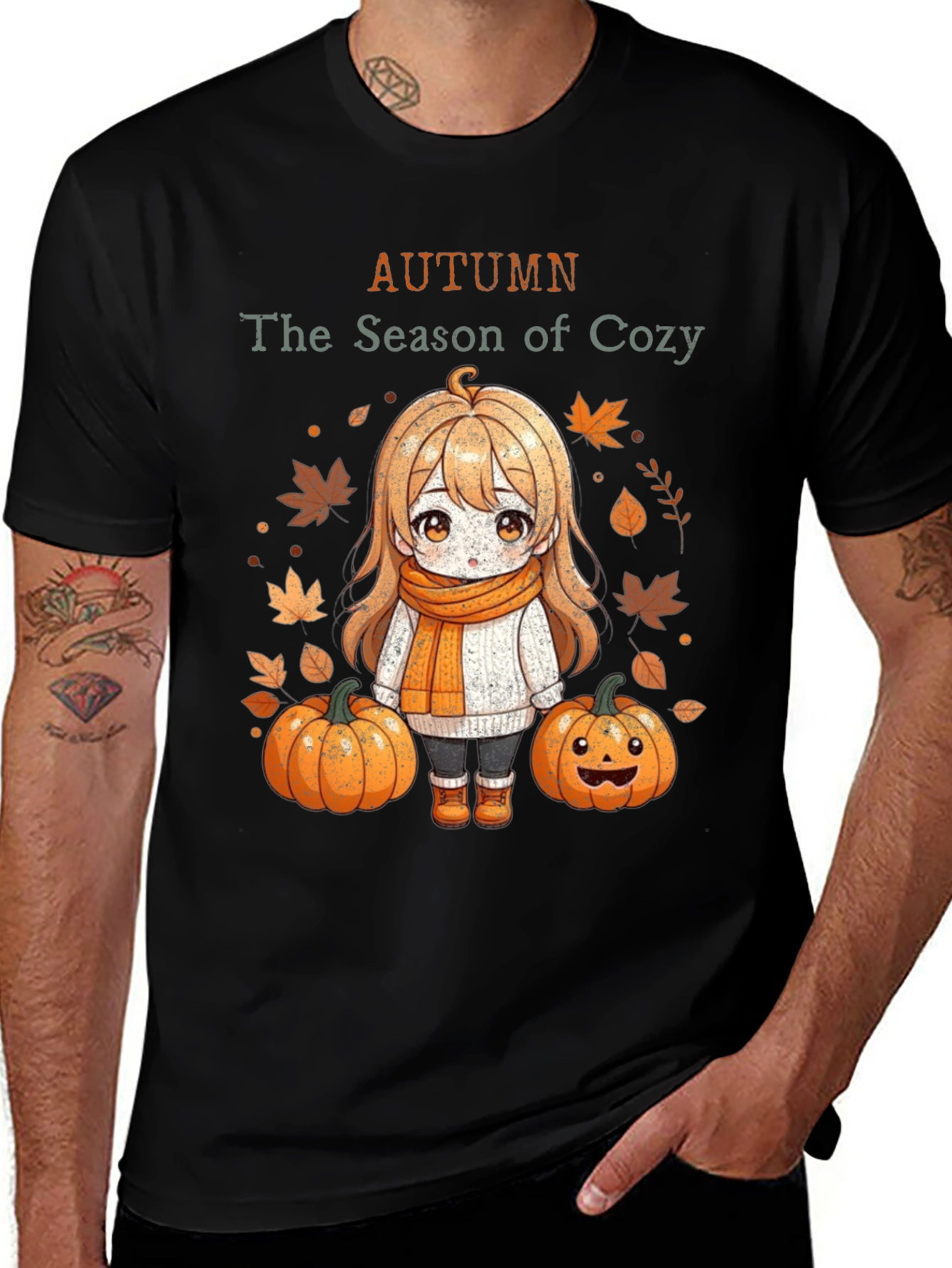 Variant 30 of Autumn Cozy Anime Girl Pumpkin Graphic Tee