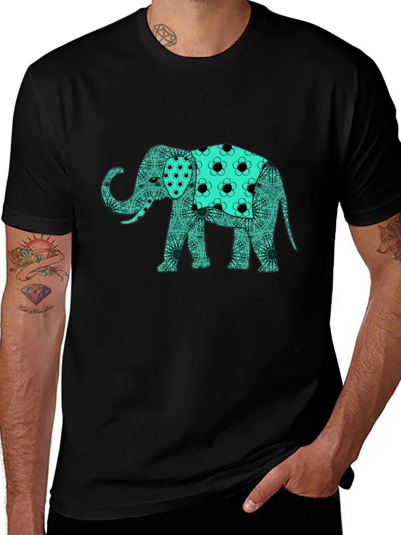 Variant 20 of Elephant Graphic Print Black T-Shirt