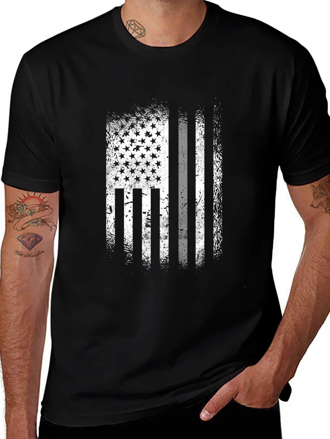 Variant 2 of Distressed American Flag Graphic T-Shirt