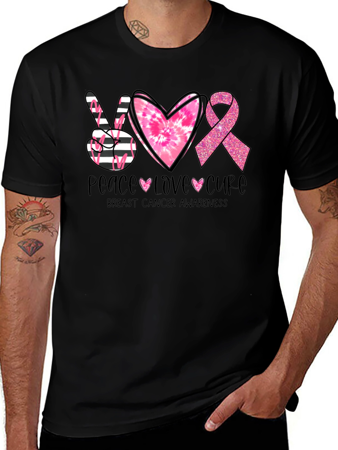 Peace Love Cure Breast Cancer Awareness T-Shirt