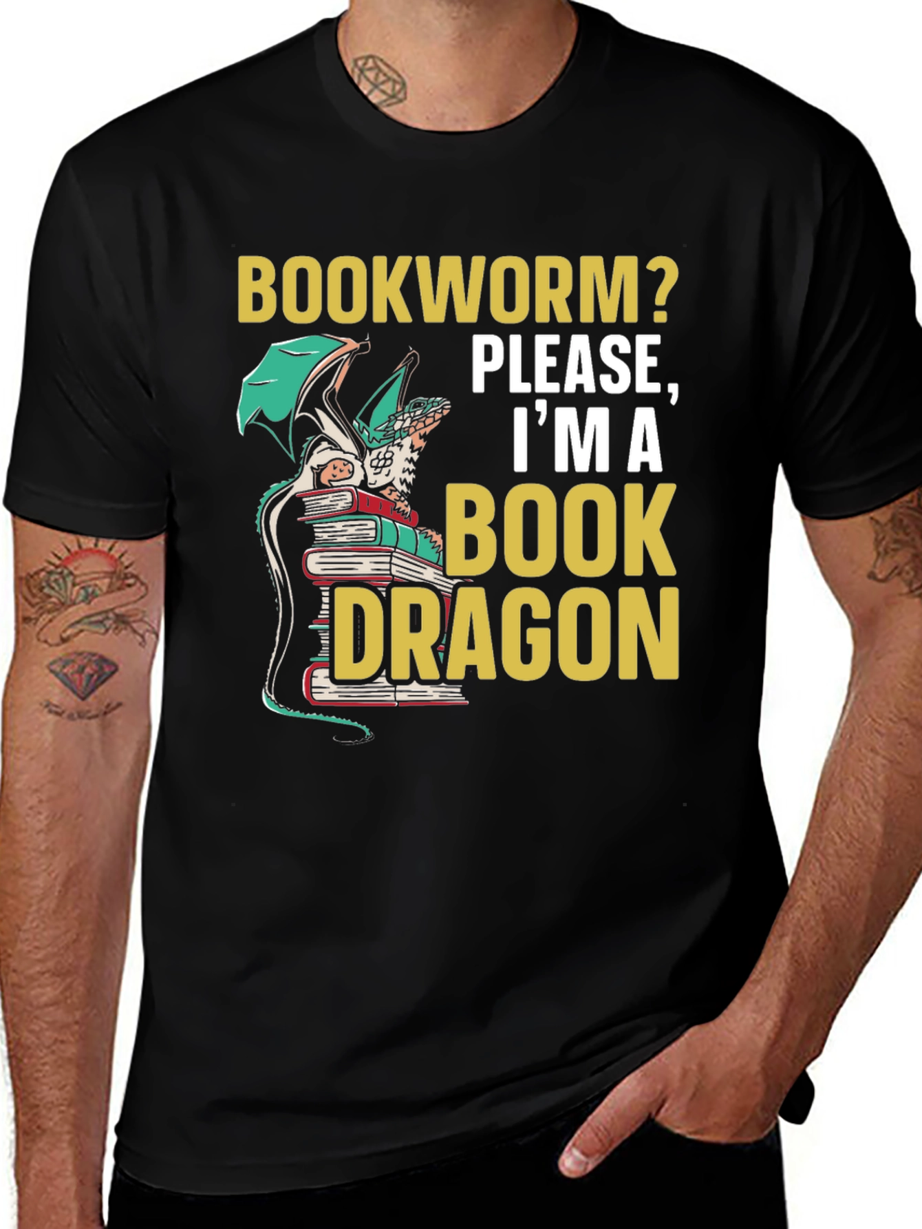 Variant 4 of Book Dragon Graphic Tee - Novelty T-Shirt