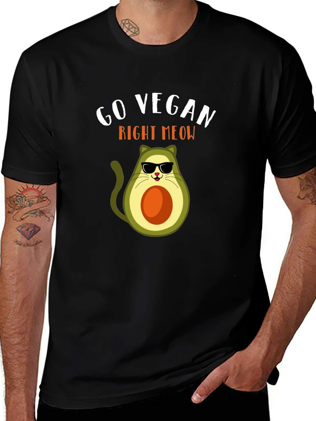 Go Vegan Right Meow Avocado Cat T-Shirt