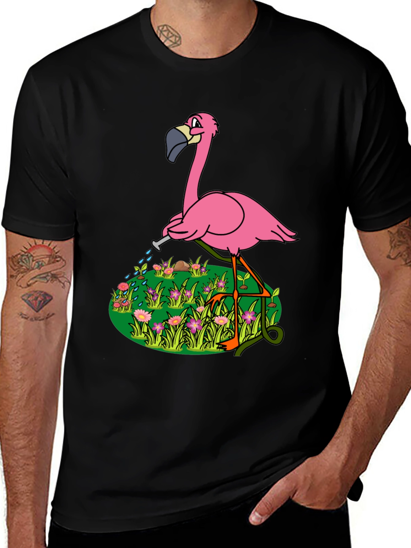 Variant 23 of Flamingo Watering Flowers Graphic T-Shirt