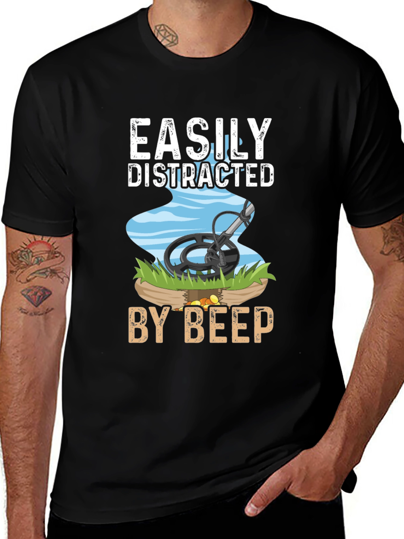 Variant 9 of Easily Distracted By Beep T-Shirt Metal Detecting Hobby