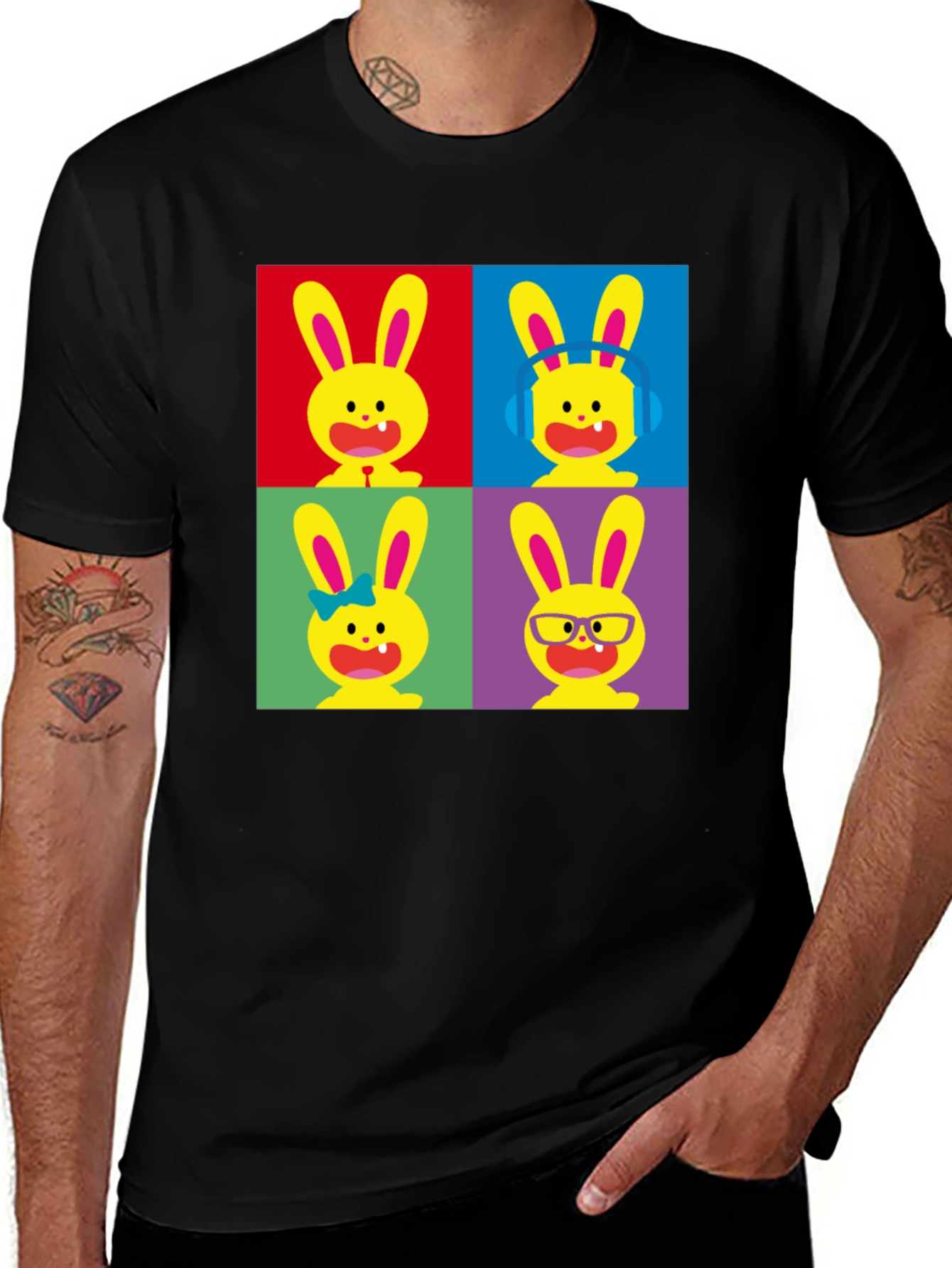 Variant 27 of Pop Art Bunny Black T-Shirt