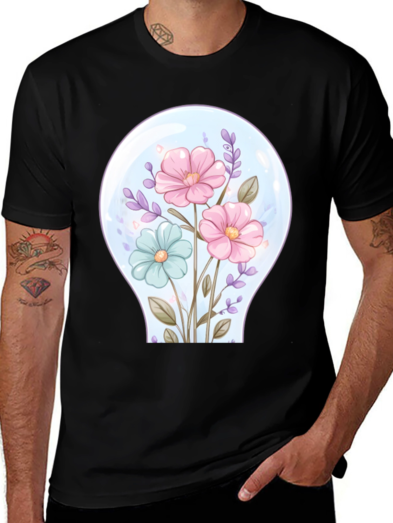 Floral Lightbulb Graphic Tee - Unique Design T-Shirt