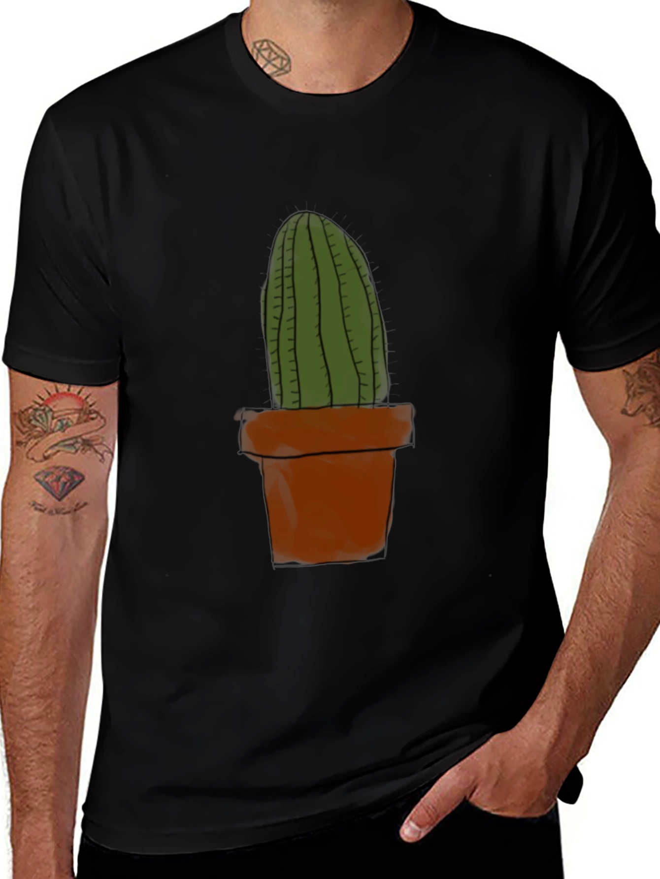 Variant 12 of Cactus Plant Graphic Tee - Casual Black T-Shirt
