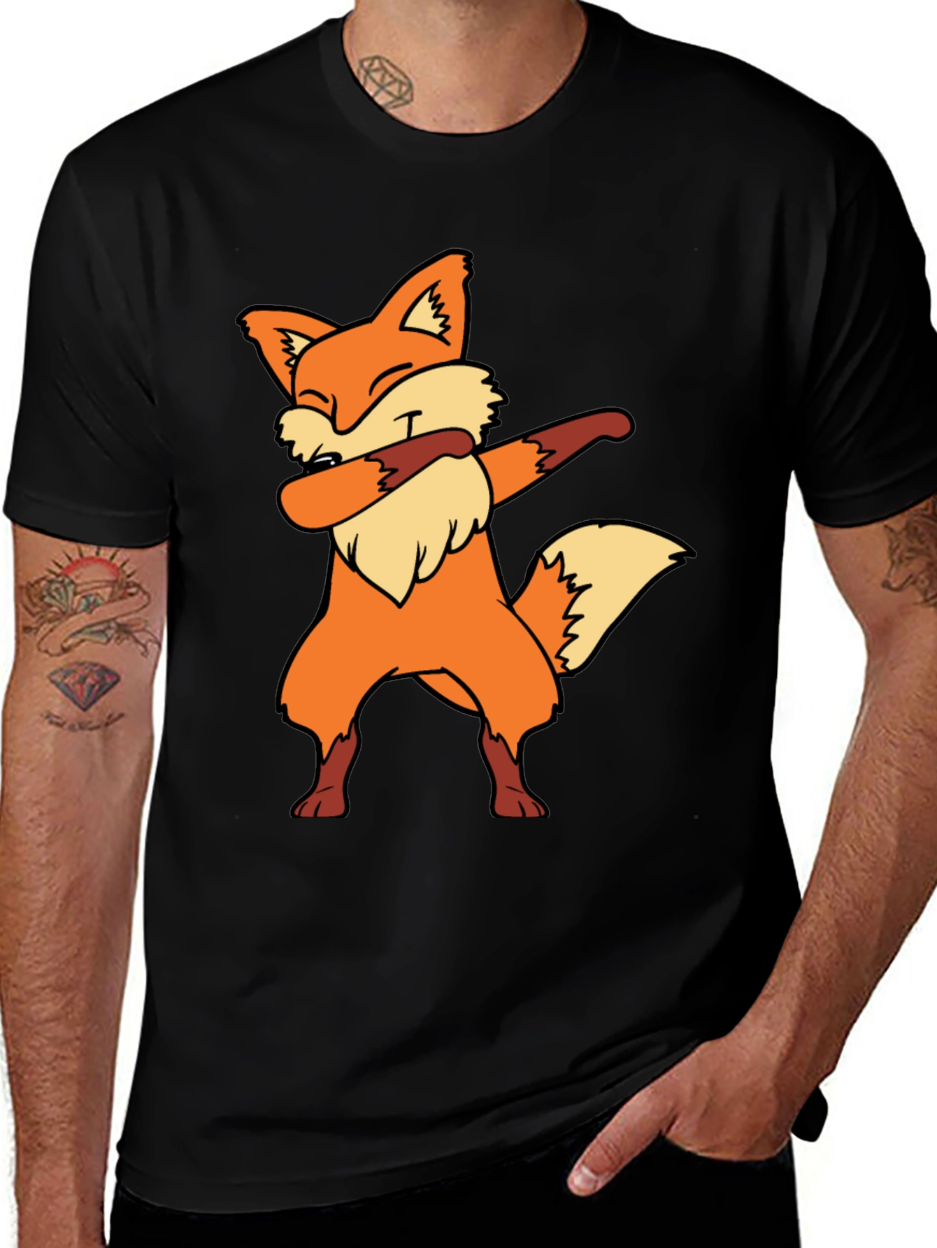 Variant 18 of Dabbing Fox Graphic T-Shirt - Black Cotton Tee