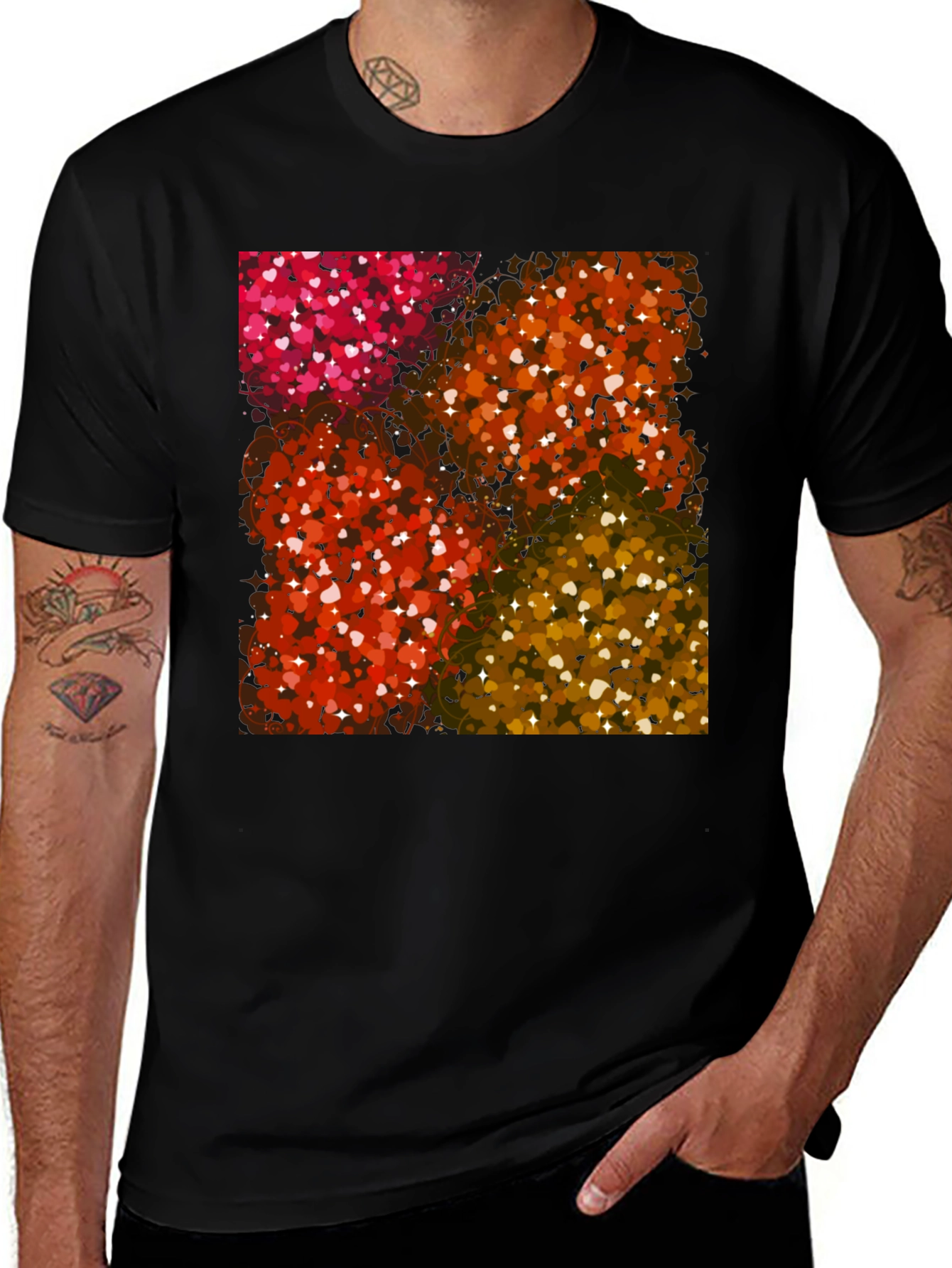 Heart Patterned Black T-Shirt