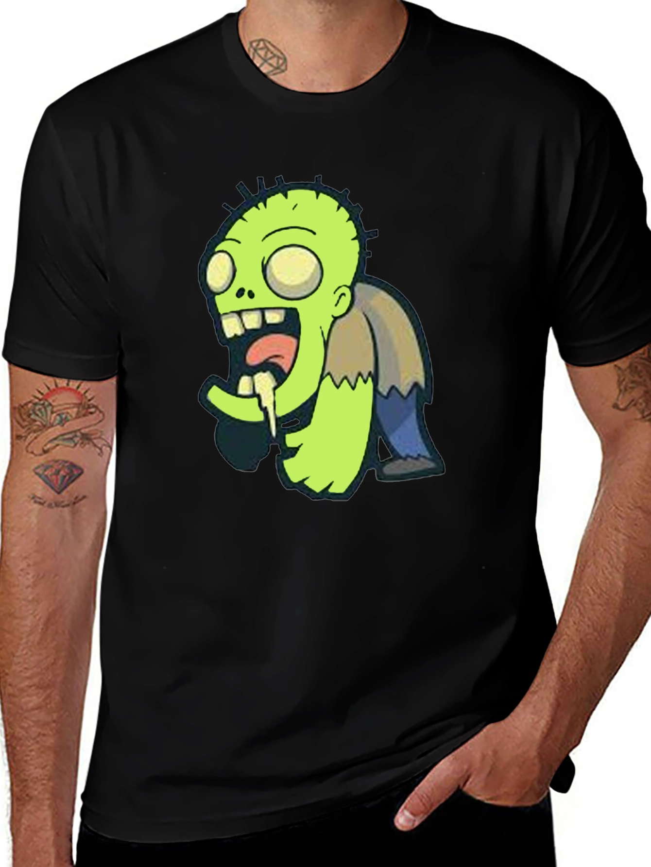 Zombie Cartoon Graphic Print Black T-Shirt