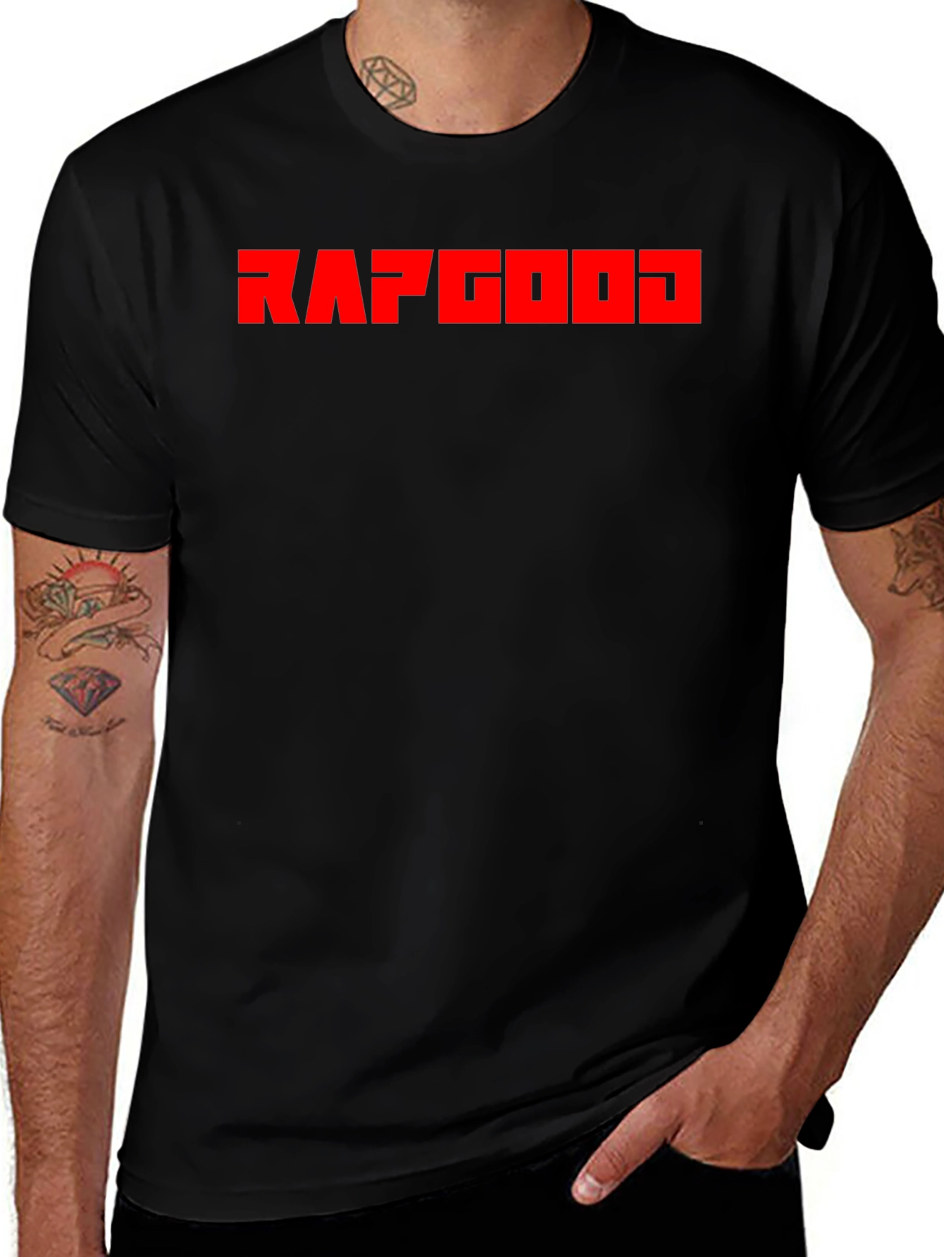 Variant 7 of RAPGOD Graphic Tee - Bold Red Print on Black