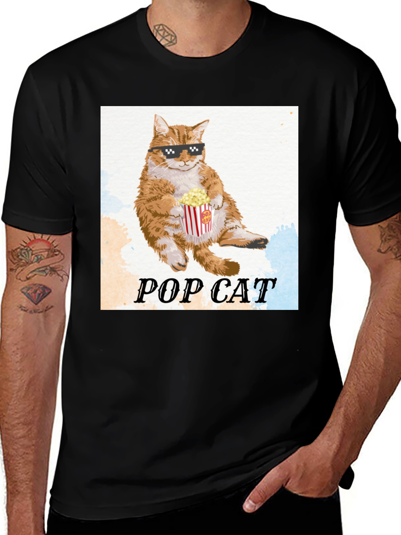 Variant 18 of Pop Cat T-Shirt: Cool Cat with Popcorn