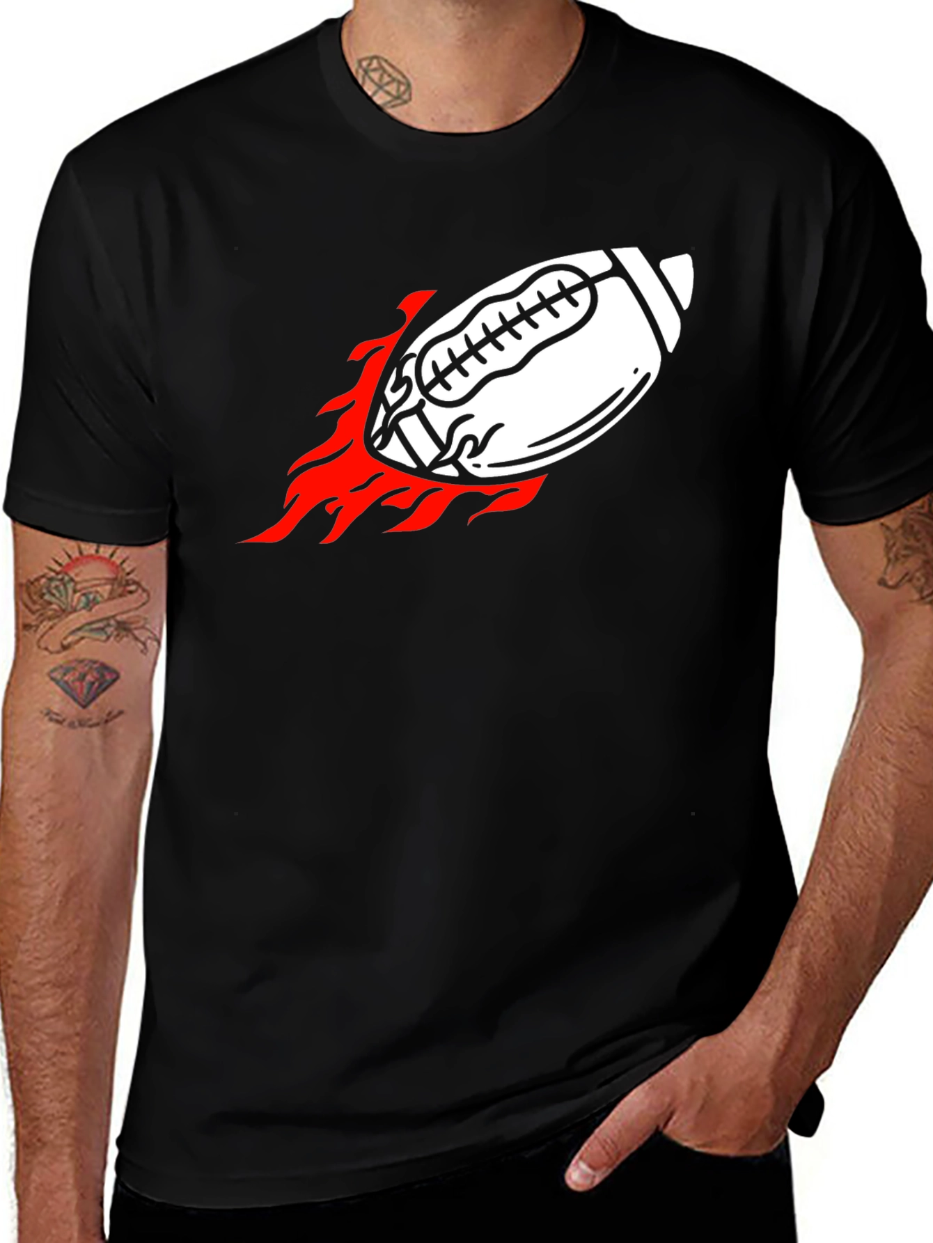 Variant 23 of Flaming Football Graphic Tee - Black Cotton Shirt