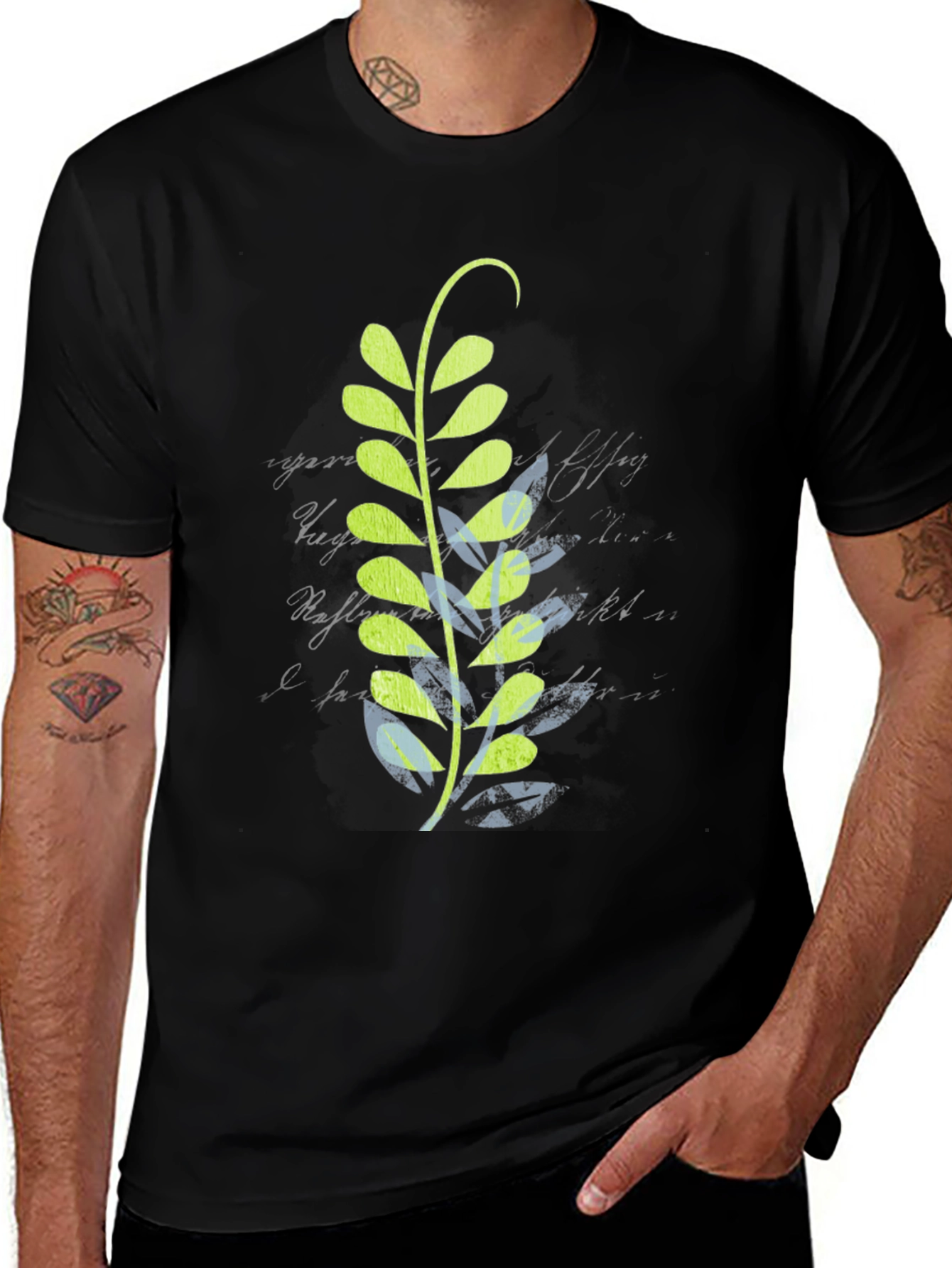 Variant 19 of Leaf Design Black T-Shirt