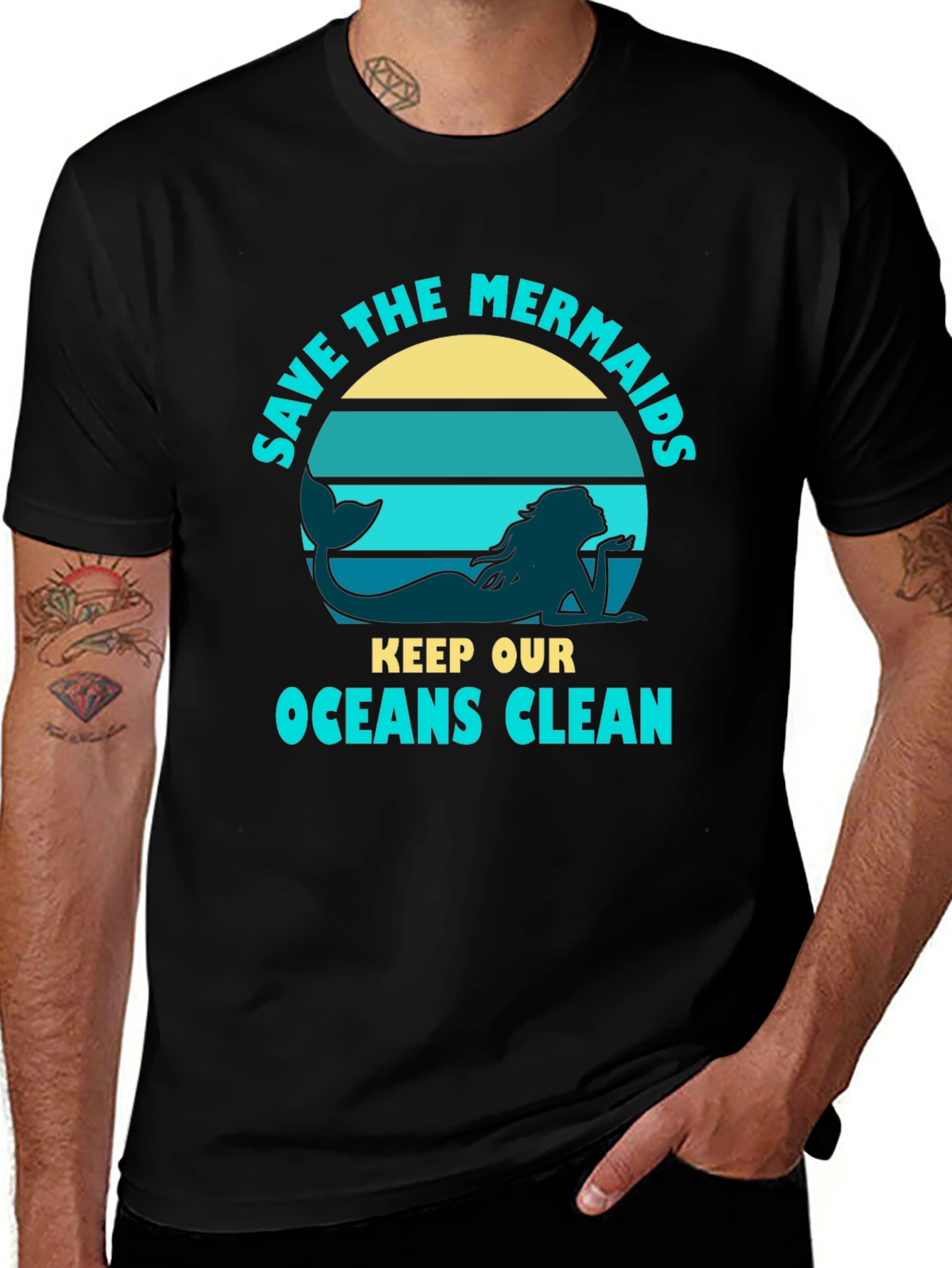Black Save the Mermaids Graphic Tee - Ocean Conservation T-Shirt main image