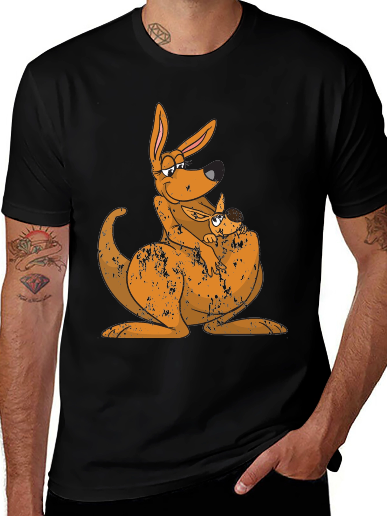 Variant 30 of Kangaroo Mama and Baby Black T-Shirt