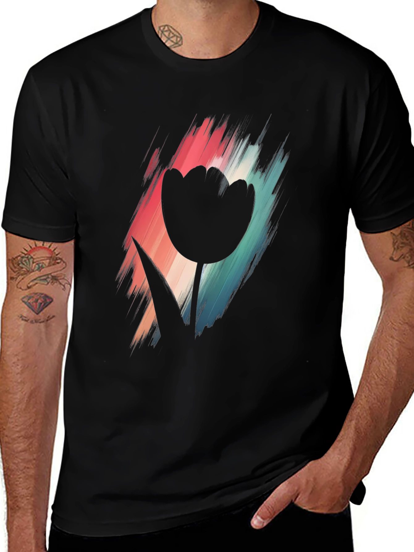 Variant 27 of Modern Tulip Graphic Tee - Black Cotton Blend