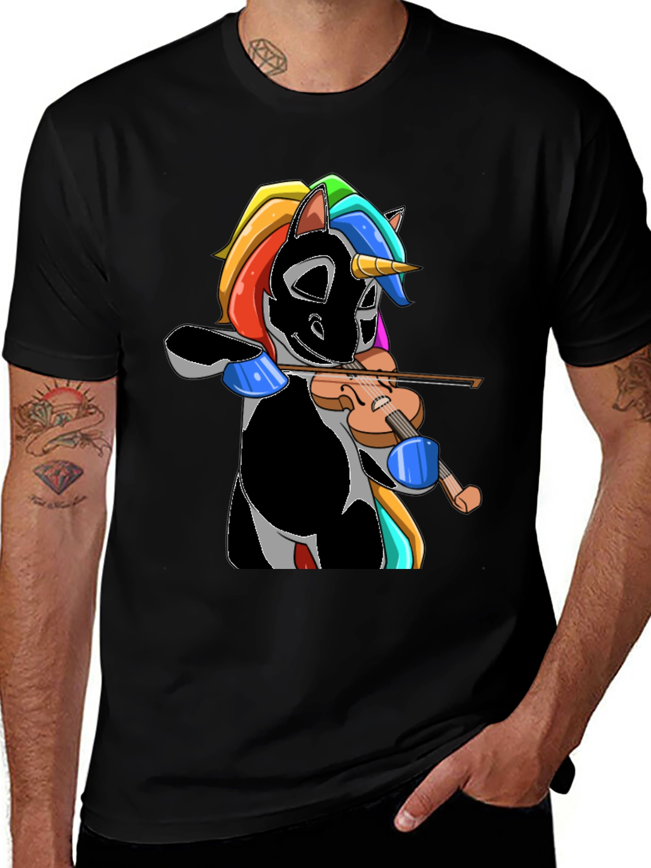 Variant 18 of Unicorn Violinist Graphic Tee - Black