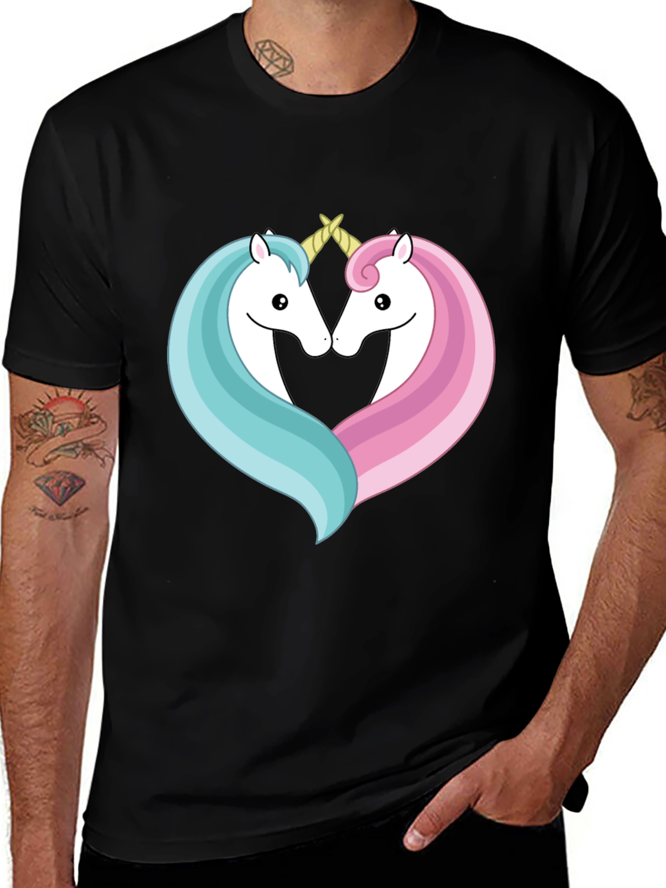Variant 8 of Unicorn Heart Graphic Tee - Black Casual T-Shirt