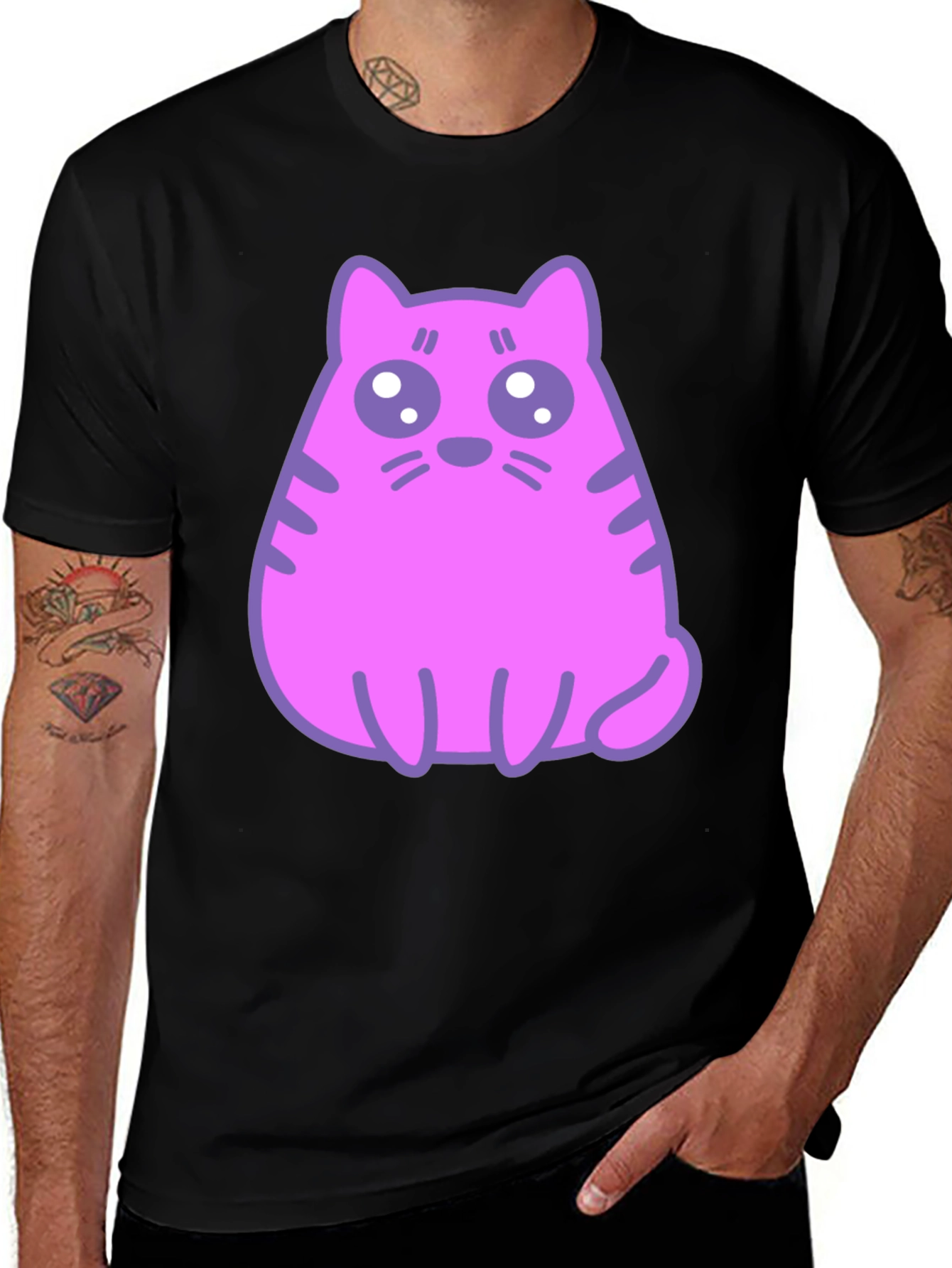 Variant 29 of Cute Pink Cat Graphic T-Shirt - Black Cotton Blend Tee