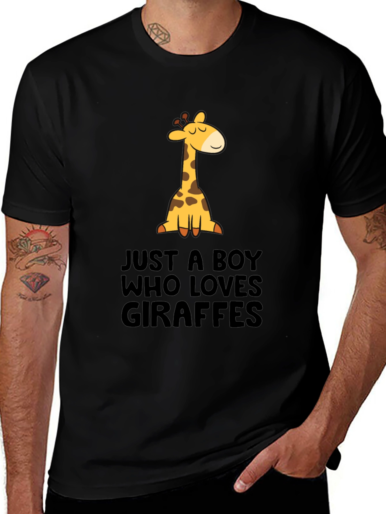 Just A Boy Who Loves Giraffes Black T-Shirt
