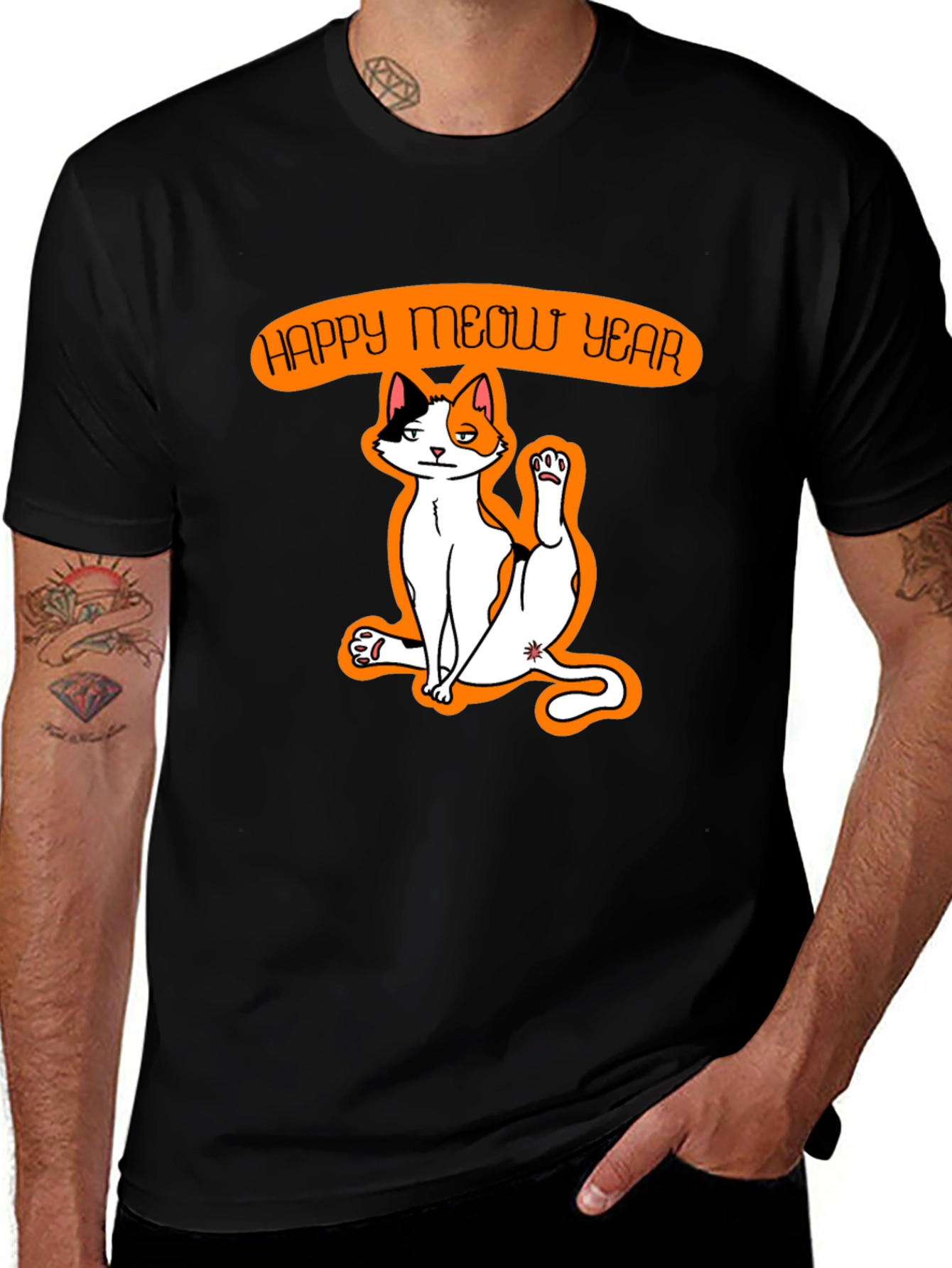 Variant 11 of Happy Meow Year T-Shirt - Festive Cat Graphic Tee