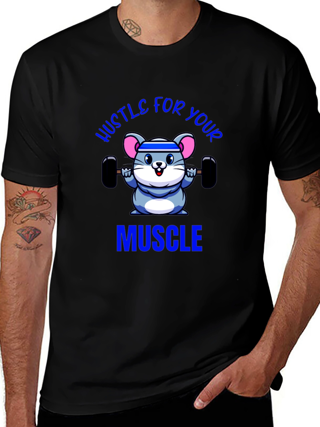 Variant 8 of Hustle for your Muscle - Men's Black Graphic T-Shirt