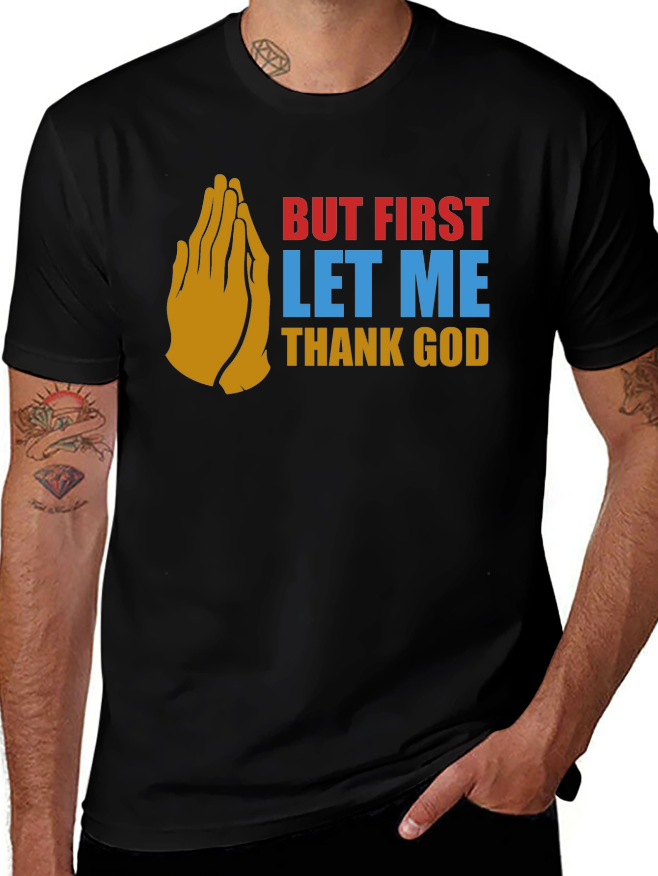 Black But First Thank God Graphic Tee main image