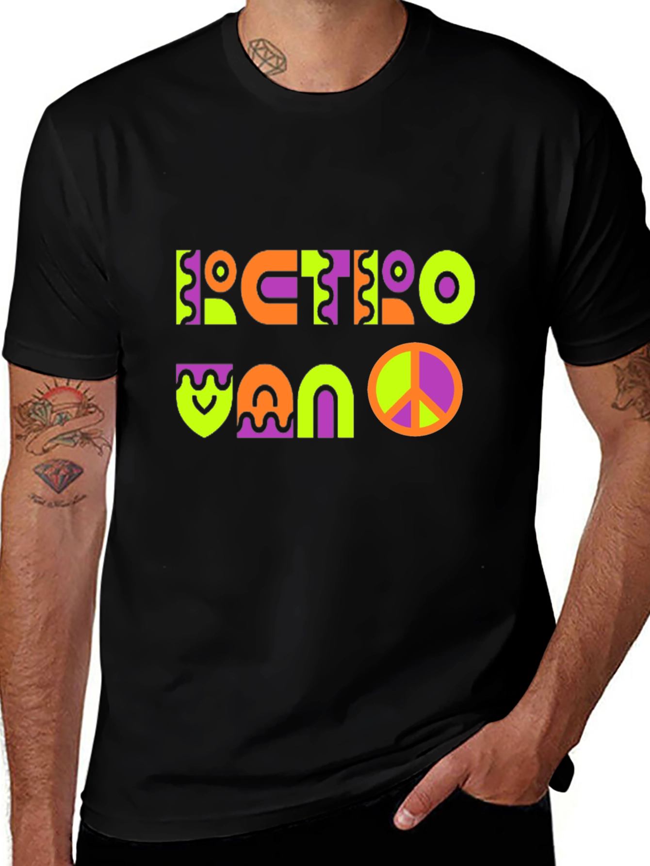 Black Retro Vano T-Shirt - Funky Graphic Tee main image