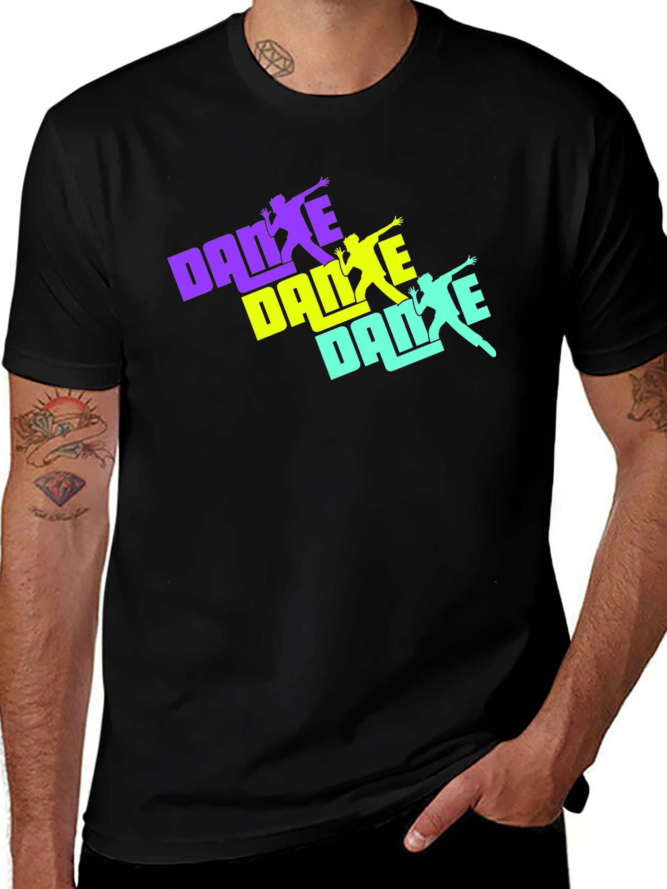 Variant 25 of Dance T-Shirt - Black Cotton with Colorful Graphic