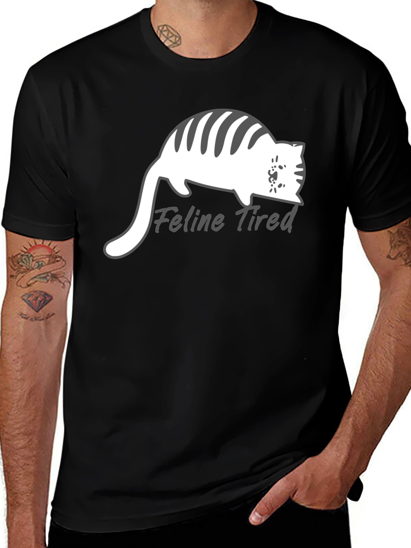 Variant 19 of Feline Tired Black T-Shirt - Relaxed Cat Design