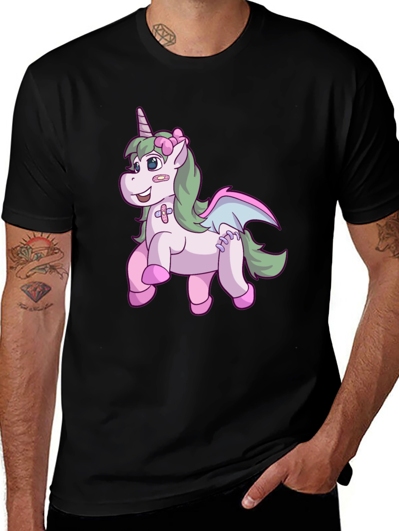 Variant 30 of Cute Unicorn T-Shirt - Black Cotton Blend Tee